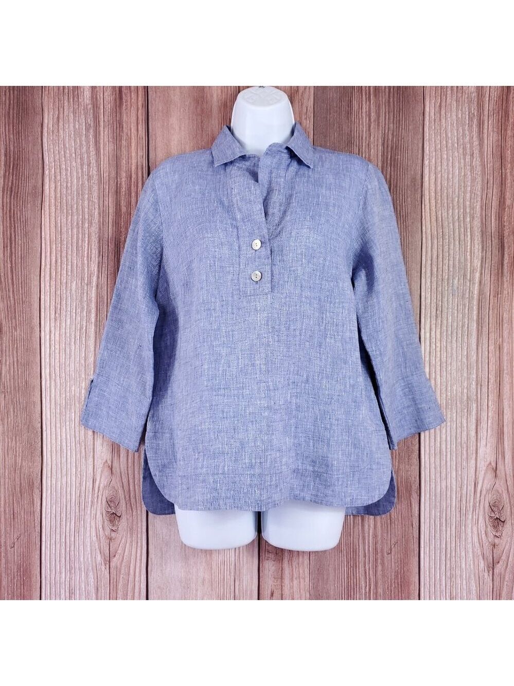 NWT Hinson Wu Womens Size 2 Aileen 3/4 Sleeve Luxe Linen Top Tunic Shirt Indigo
